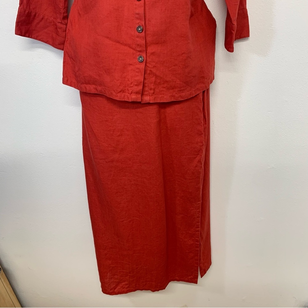 Talbots Irish Linen Skirt Set Midi Button Up Top … - image 3